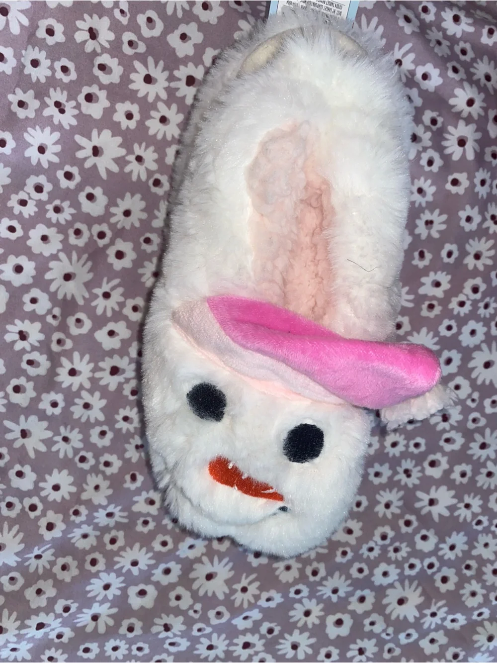 Cat & Jack Kids Snowman Plush Slippers White Pink M/L Shoe 2-5